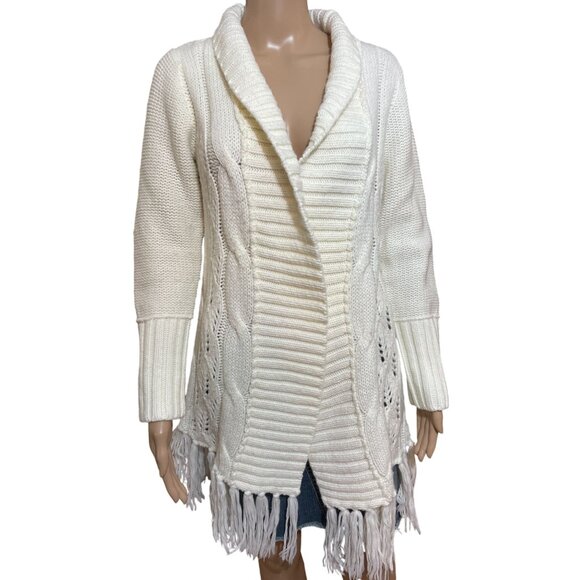 Dex White Wool Blend Cardigan With Tassels Size Small - Picture 1 of 3